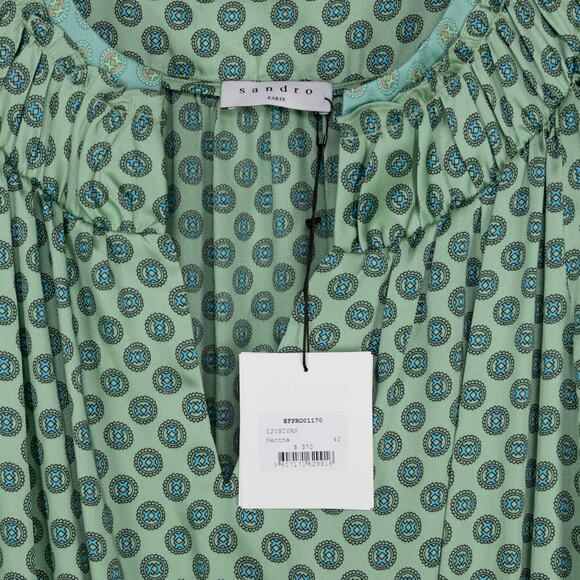 Sandro Women Sivan Smocked Mini Dress Menthe Size 42/10US - Picture 5 of 8